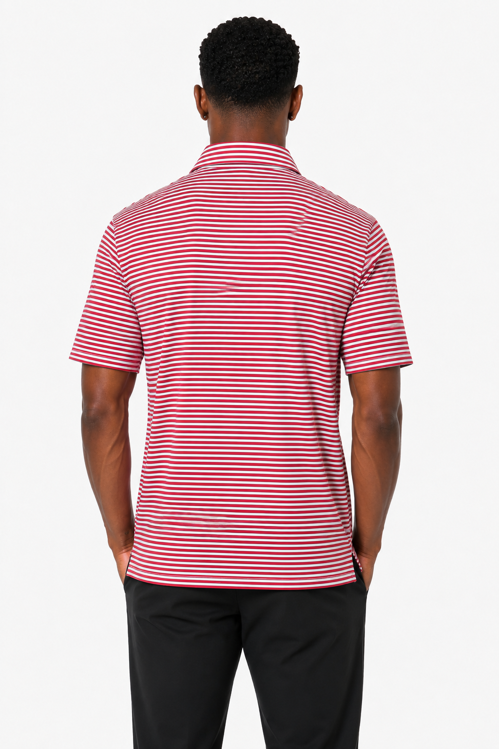 AVA Athletica Men's Polo Collar Moisture-Wick Active Wear Fine Striped T-Shirt Red