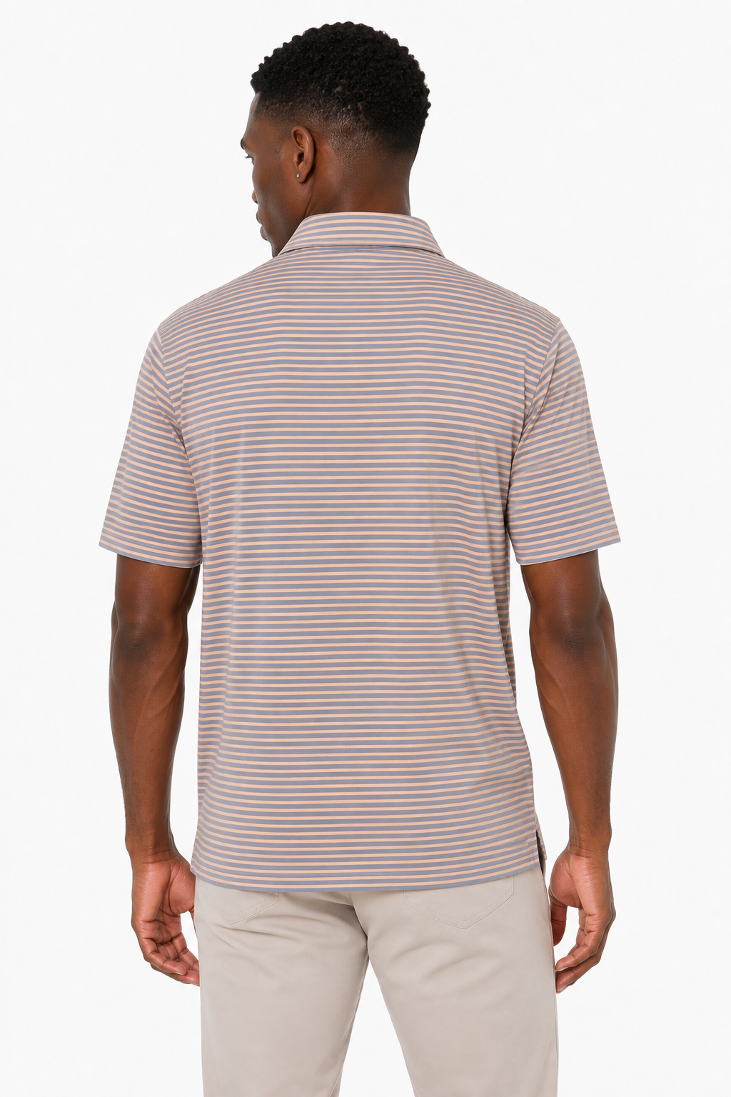 AVA Athletica Men's Polo Collar Moisture-Wick Active Wear Fine Striped T-Shirt Amber