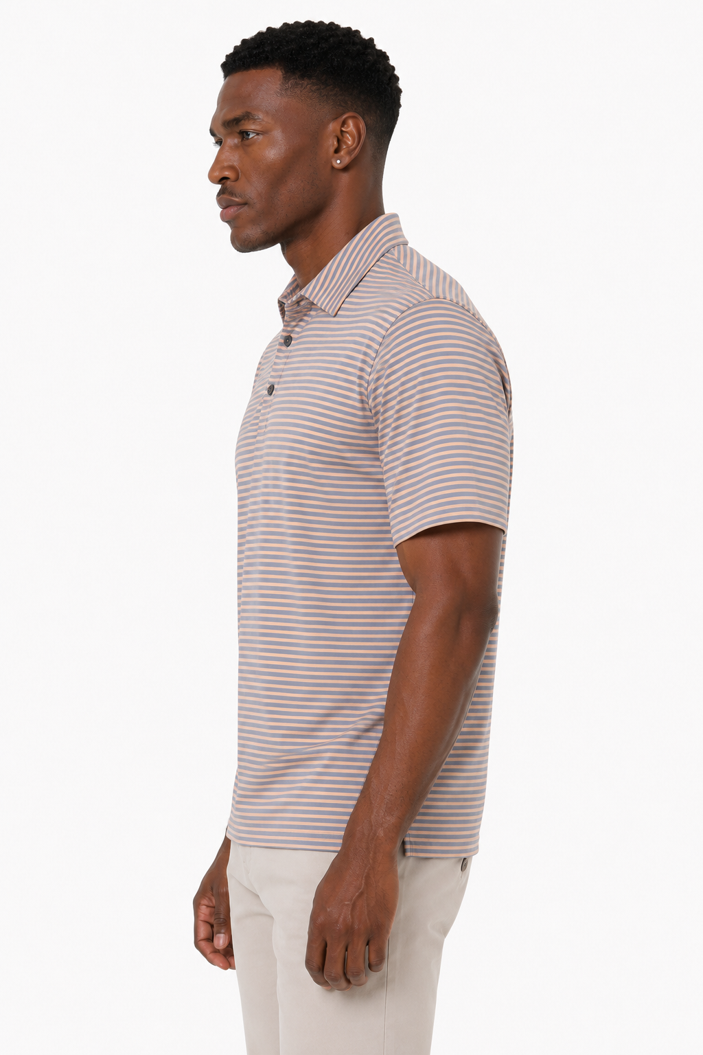 AVA Athletica Men's Polo Collar Moisture-Wick Active Wear Fine Striped T-Shirt Amber