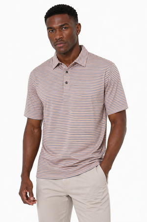 AVA Athletica Men's Polo Collar Moisture-Wick Active Wear Fine Striped T-Shirt Amber