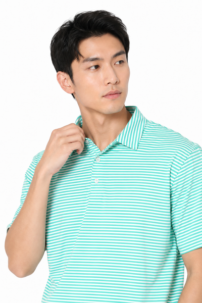 AVA Athletica Men's Polo Collar Moisture-Wick Active Wear Fine Striped T-Shirt Jade