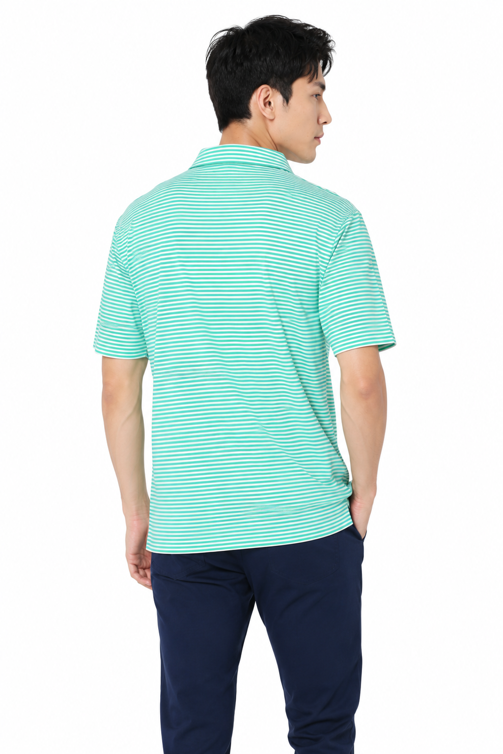 AVA Athletica Men's Polo Collar Moisture-Wick Active Wear Fine Striped T-Shirt Jade