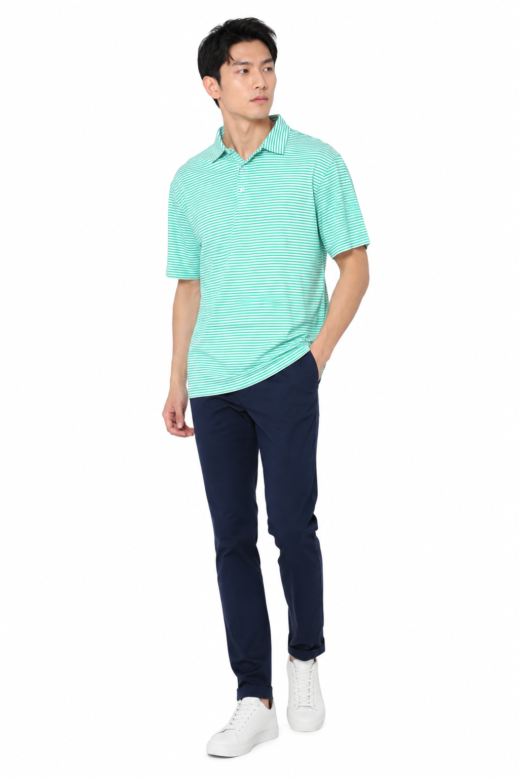 AVA Athletica Men's Polo Collar Moisture-Wick Active Wear Fine Striped T-Shirt Jade