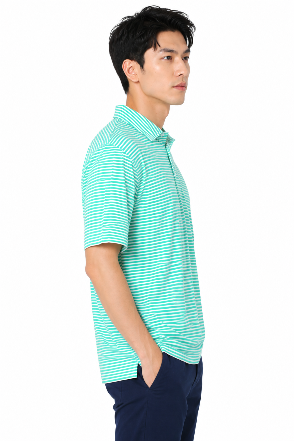 AVA Athletica Men's Polo Collar Moisture-Wick Active Wear Fine Striped T-Shirt Jade