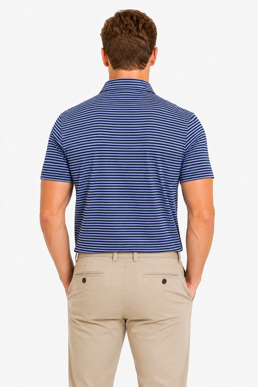 AVA Athletica Men's Polo Collar Moisture-Wick Active Wear Fine Striped T-Shirt Dark Blue