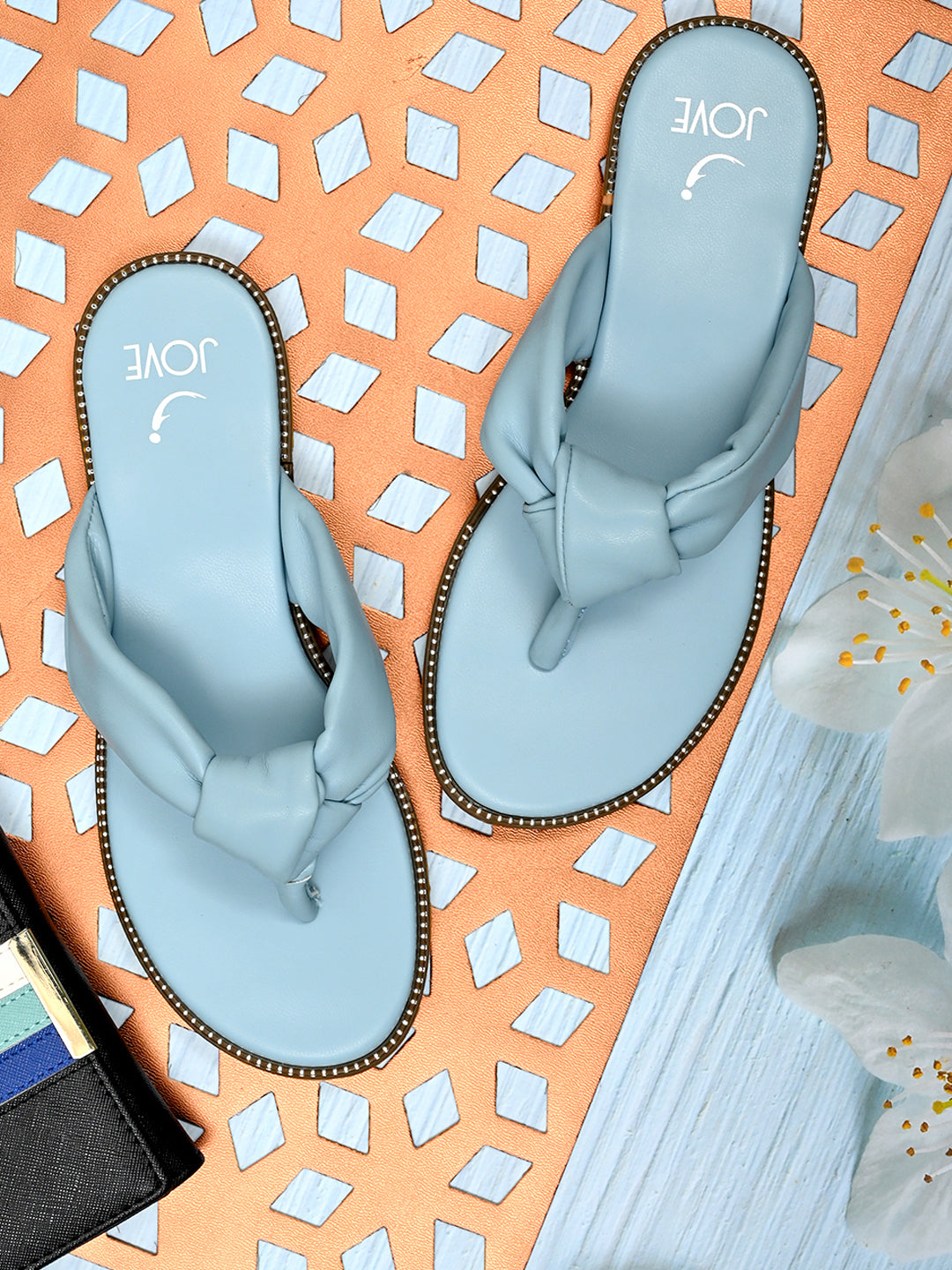 Jove Women's Open Toe Flats Light Blue