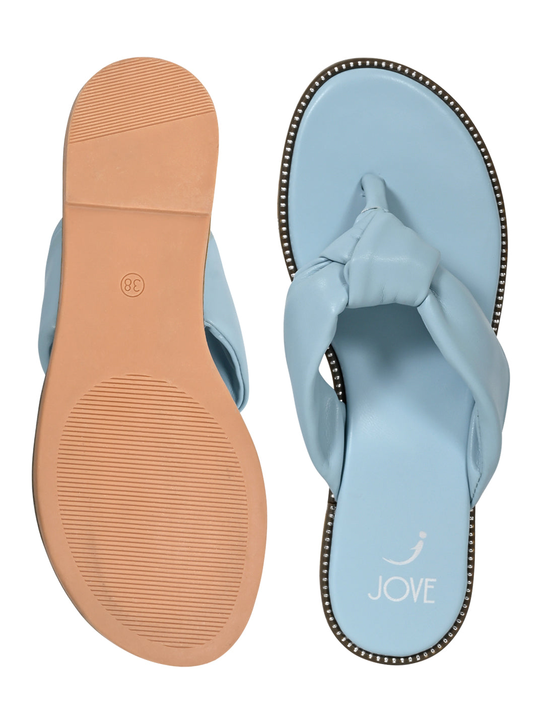 Jove Women's Open Toe Flats Light Blue