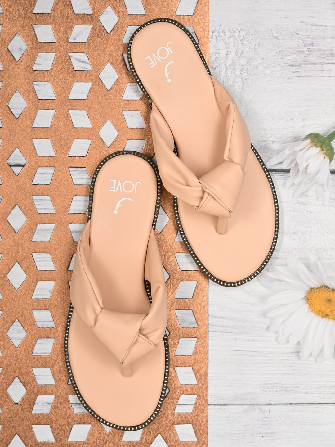 Jove Women's Open Toe Flats Nude