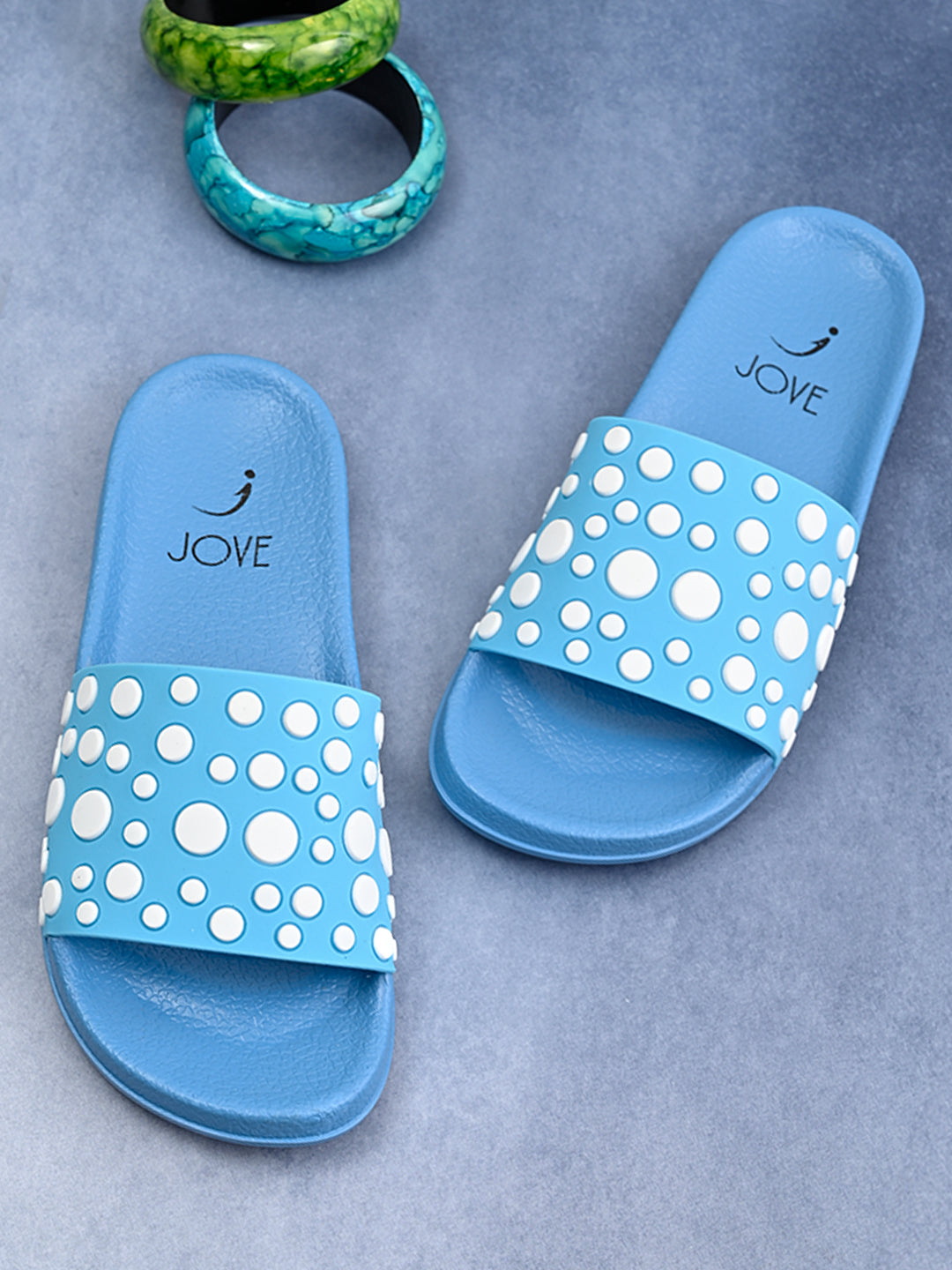 Jove Women's Light Blue Polkadot Sandals
