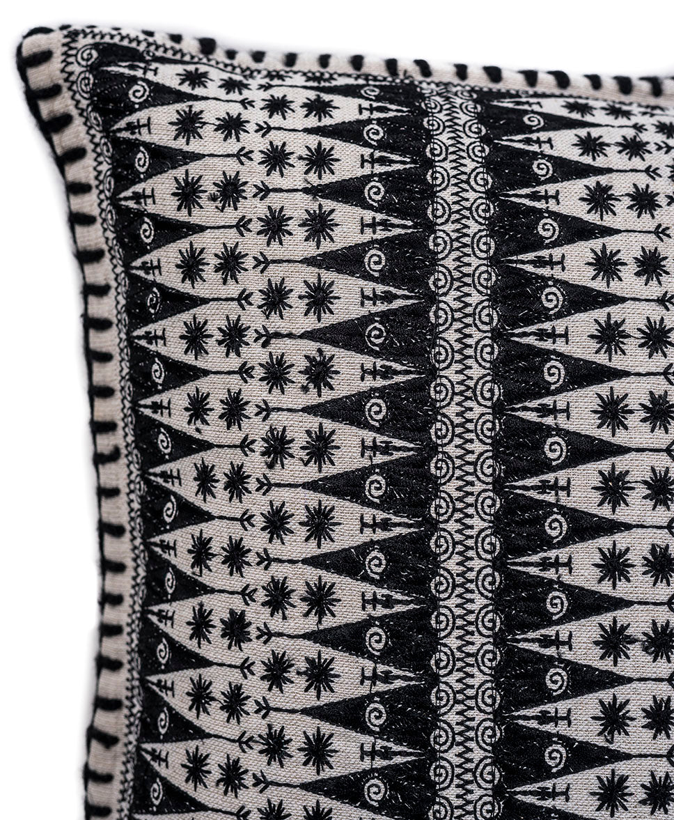 In-Sattva Black Contemporary Embroidered Cushion Cover and Pillow 14 X 20