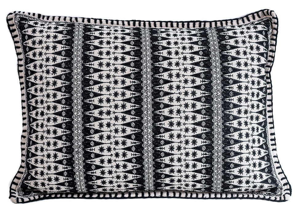In-Sattva Black Contemporary Embroidered Cushion Cover and Pillow 14 X 20