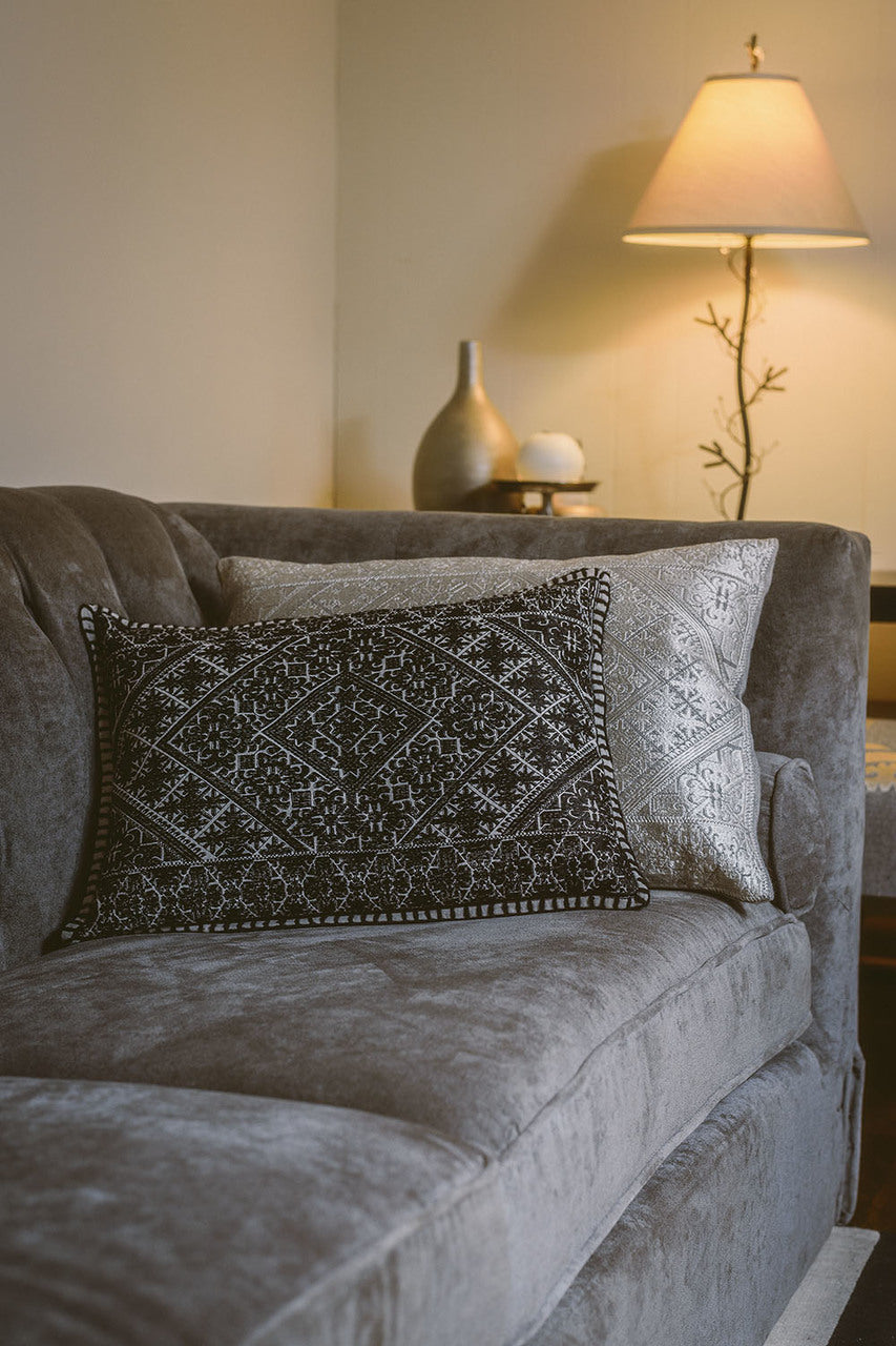 In-Sattva Black Shiny Cushion Cover and Pillow 14 X 20