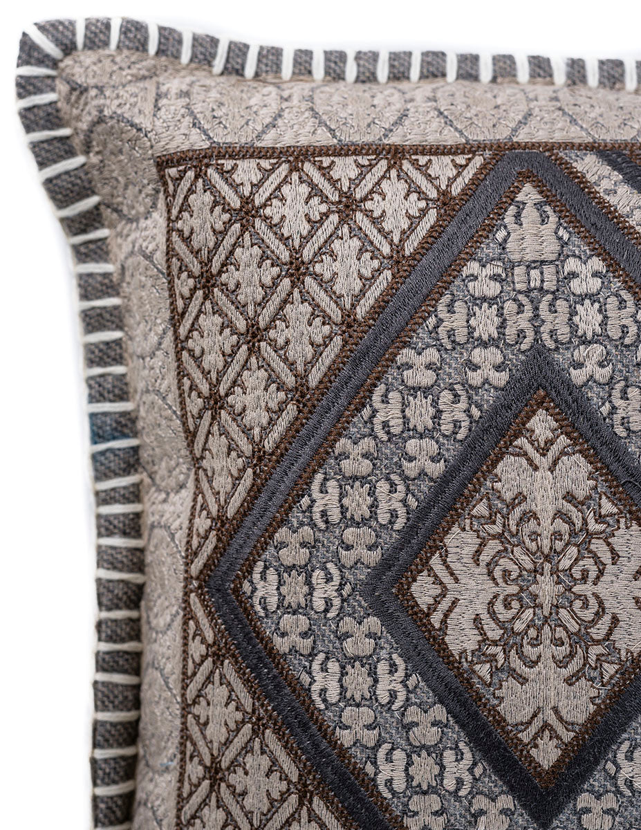 In-Sattva Beige Symmetrical Embroidered Cushion Cover and Pillow 14 X 20