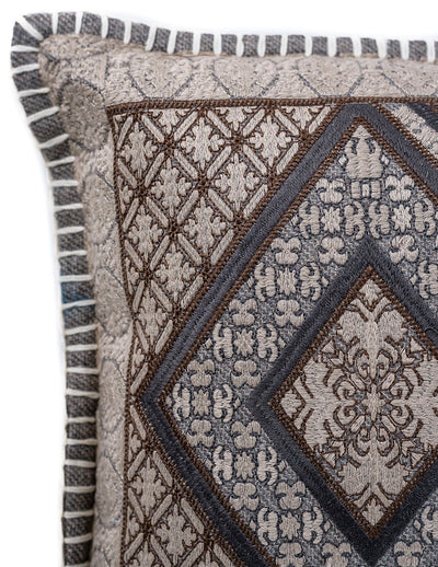 In-Sattva Beige Symmetrical Embroidered Cushion Cover and Pillow 14 X 20