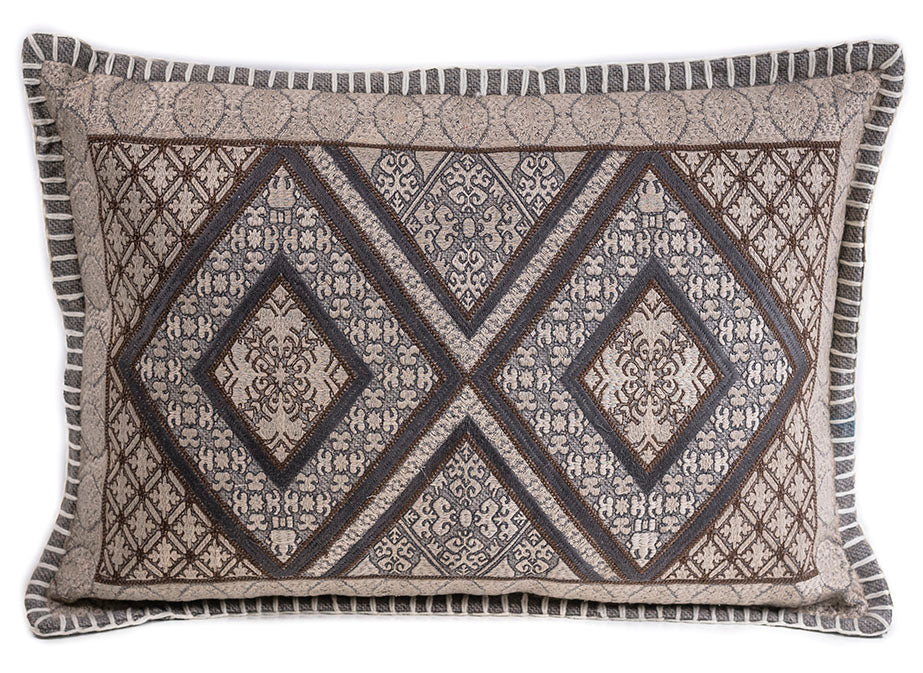 In-Sattva Beige Symmetrical Embroidered Cushion Cover and Pillow 14 X 20