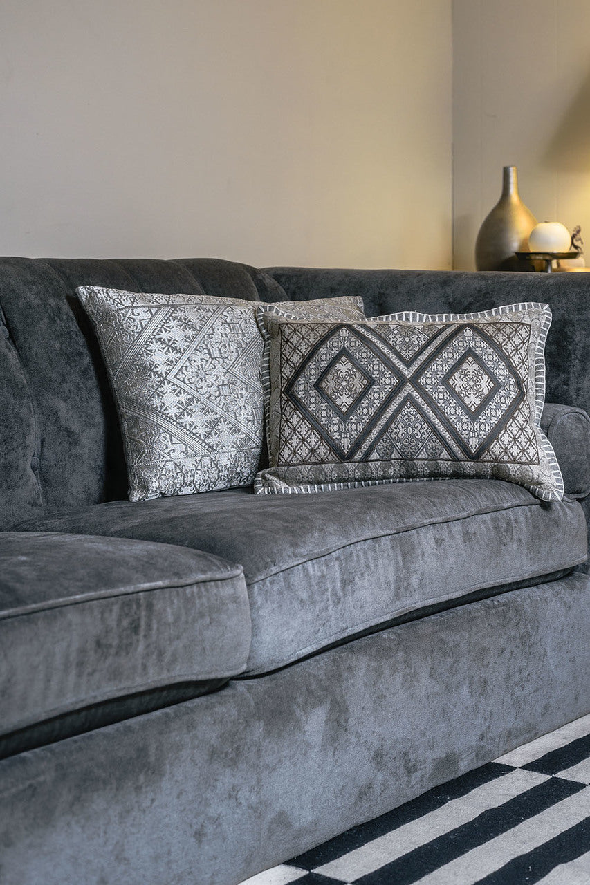 In-Sattva Beige Symmetrical Embroidered Cushion Cover and Pillow 14 X 20