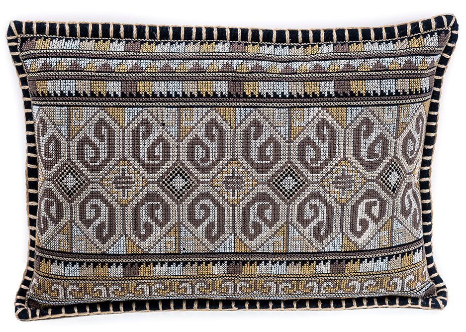 In-Sattva Home Geometric and Ancient Art Hand-Embellished Cotton Cushion Cover Decorative Pillow, BrSwrl, 14 x 20