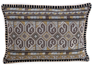 In-Sattva Home Geometric and Ancient Art Hand-Embellished Cotton Cushion Cover Decorative Pillow, BrSwrl, 14 x 20