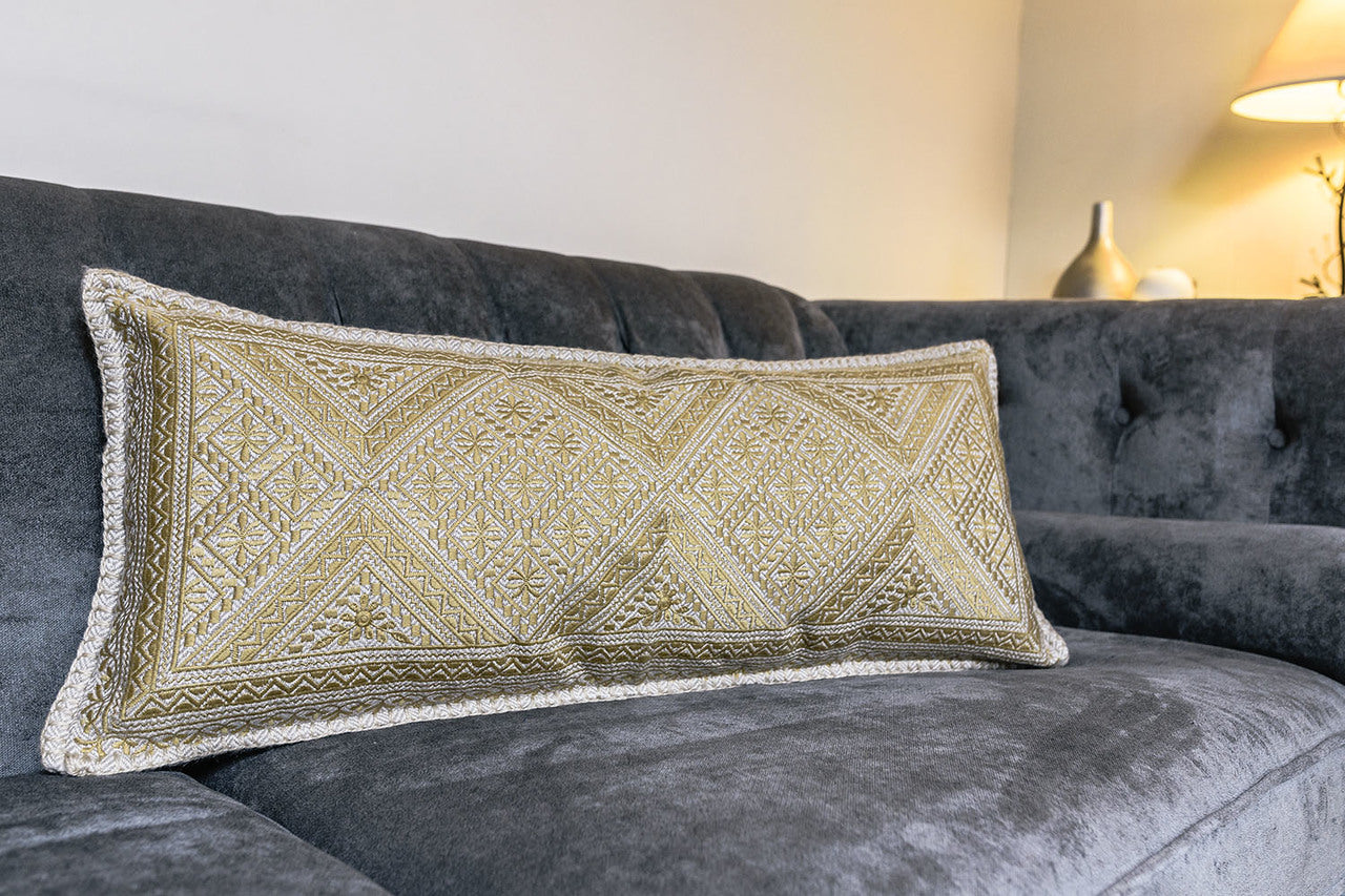 In-Sattva Golden Symmetrical Shiny Cushion Cover and Pillow 14 X 30