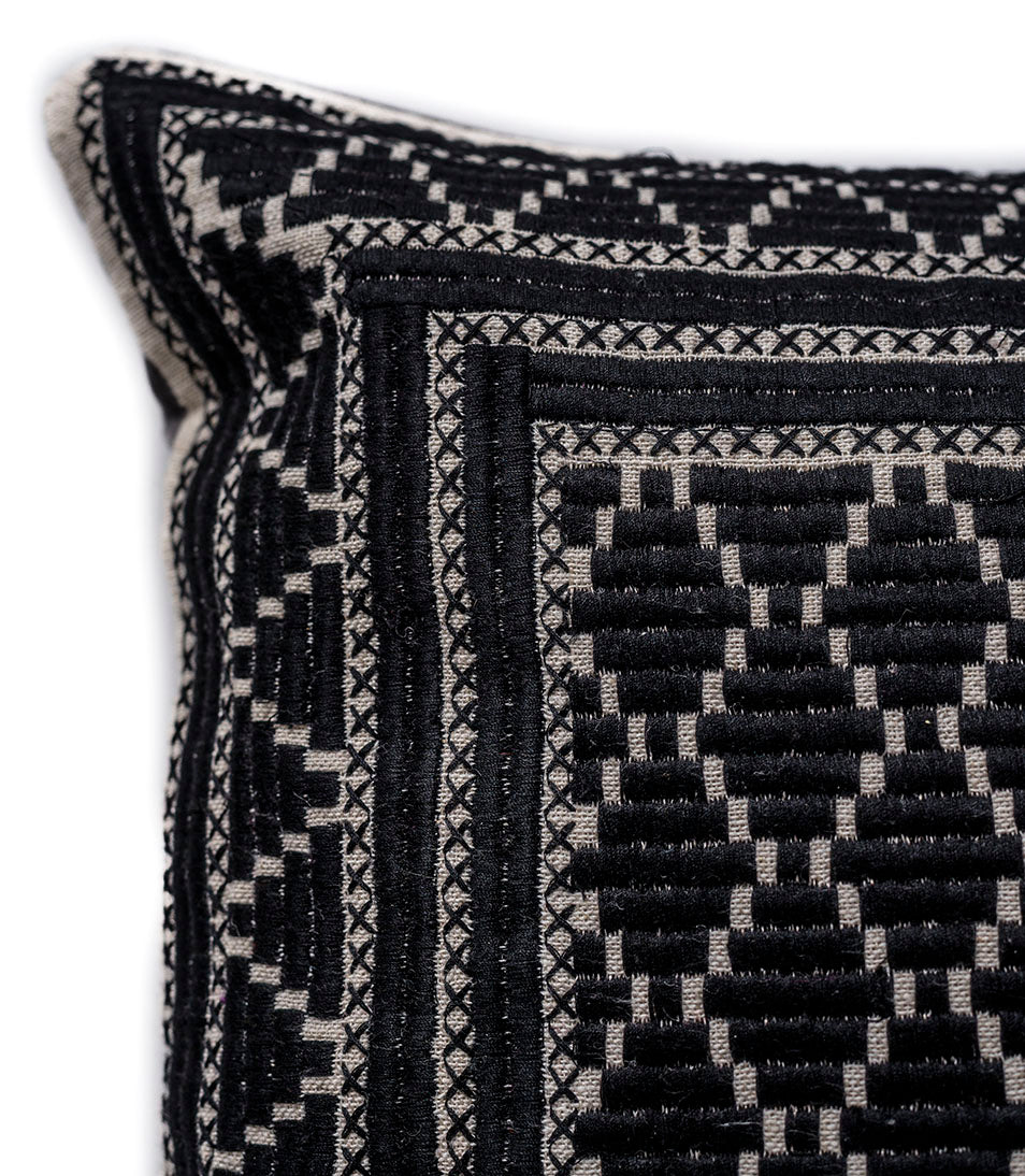 In-Sattva Black Frame Embroidery Cushion Cover and Pillow 14 X 30