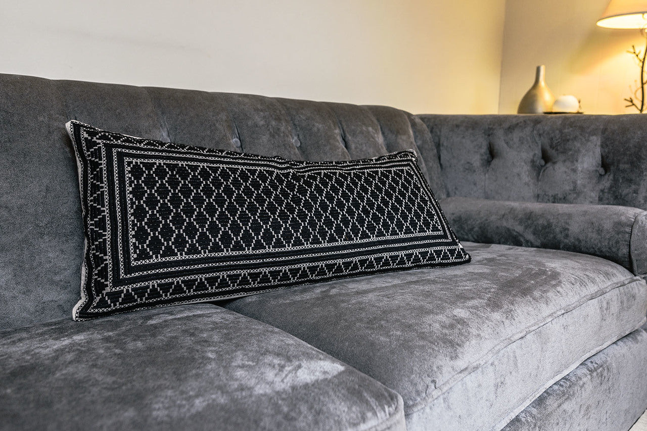 In-Sattva Black Frame Embroidery Cushion Cover and Pillow 14 X 30