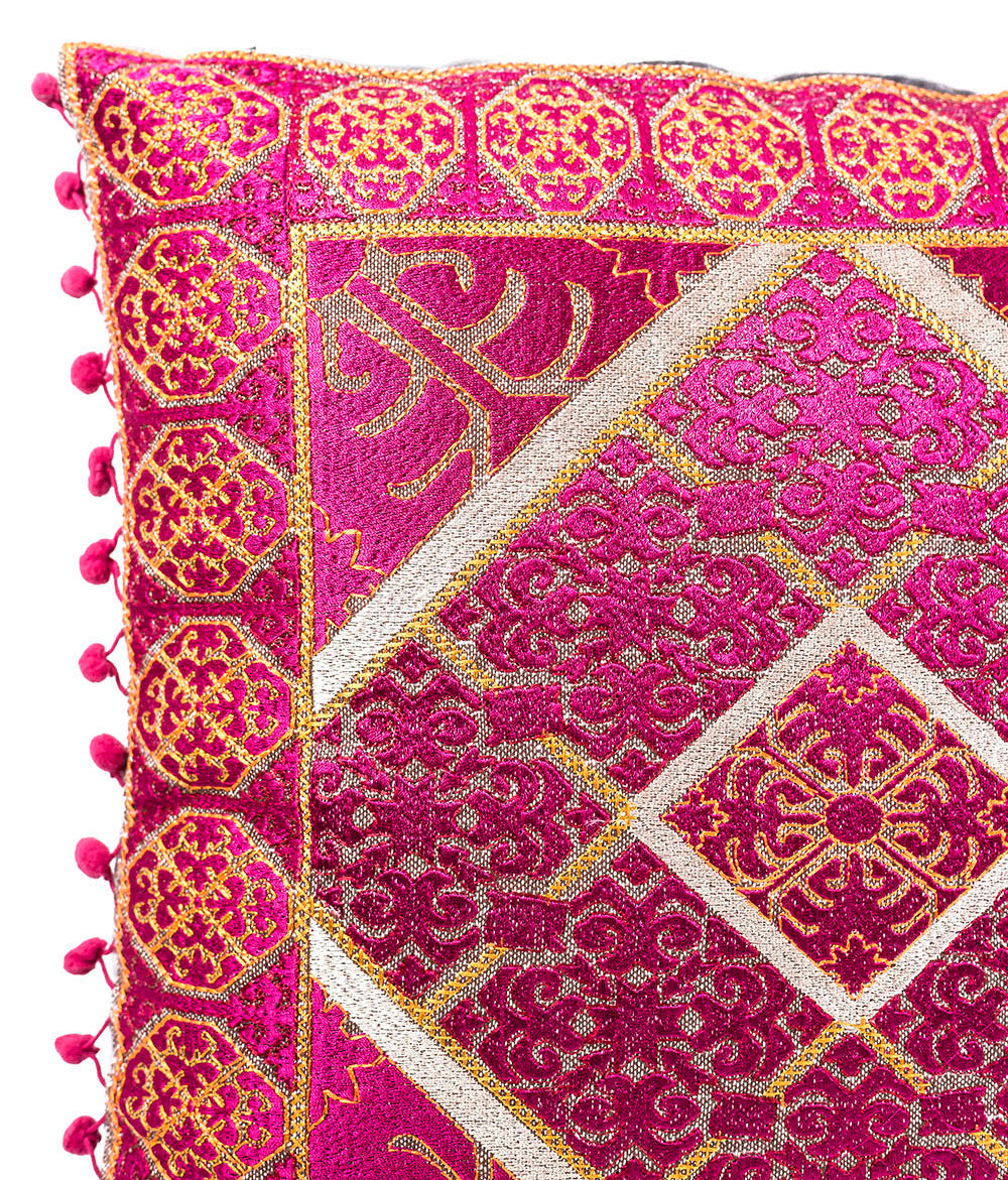 Embroidered Cushion Cover and Pillow with Fringes 20 X 20