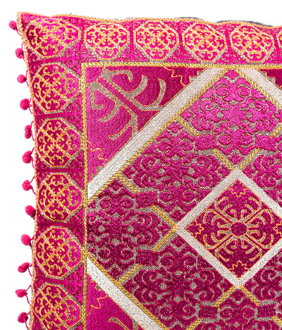 Embroidered Cushion Cover and Pillow with Fringes 20 X 20