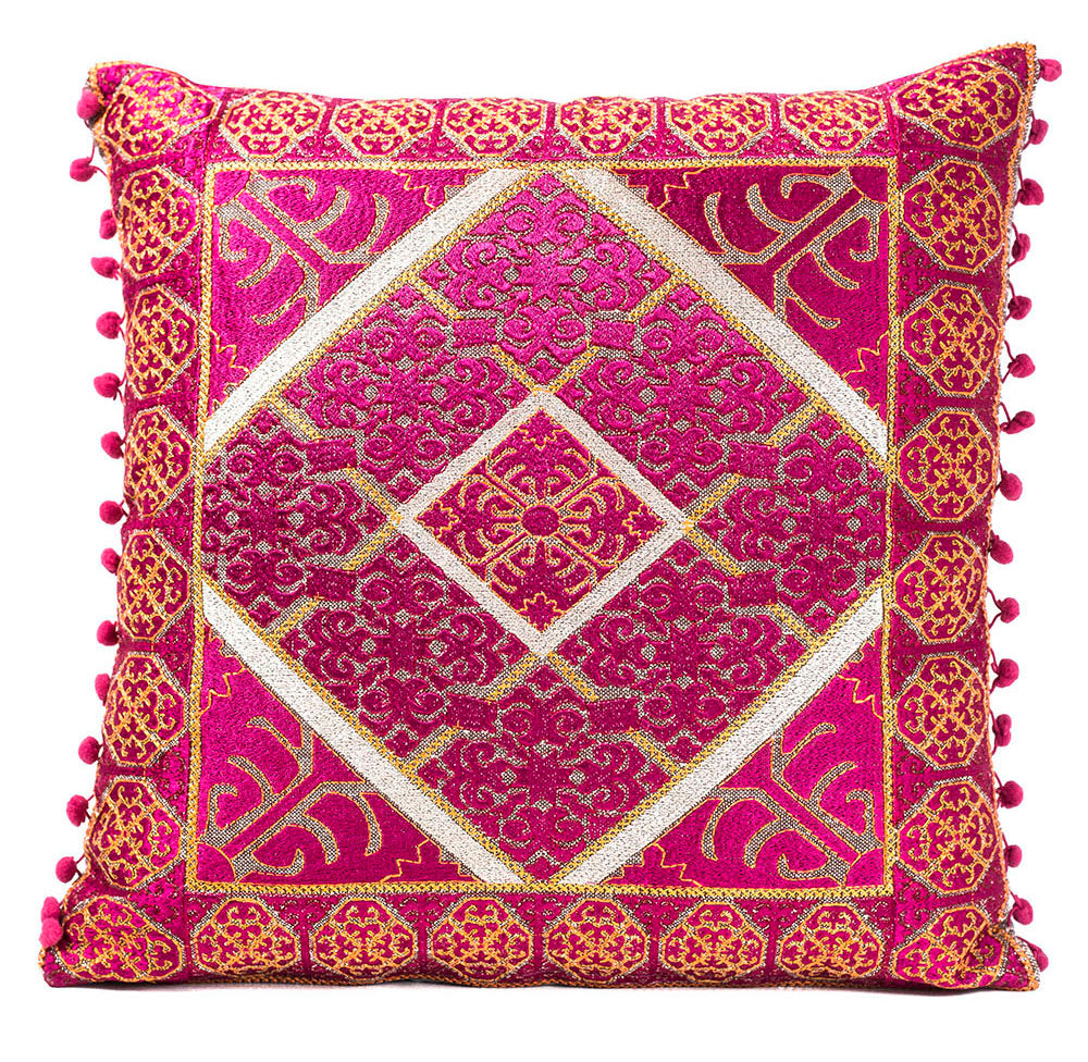 Embroidered Cushion Cover and Pillow with Fringes 20 X 20