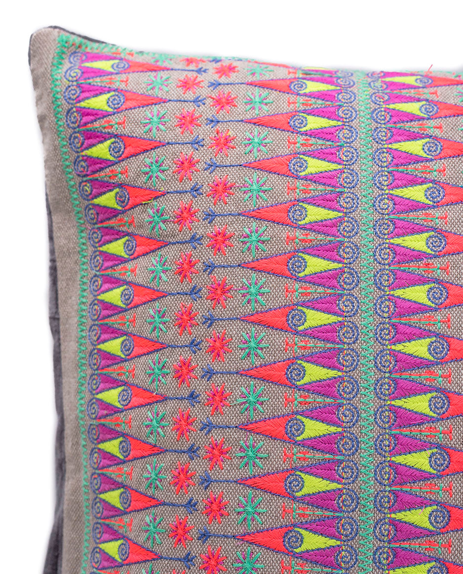 In-Sattva Multi-color Contemporary Embroidered Cushion Cover and Pillow 14 X 30