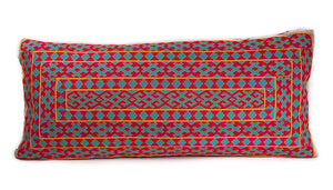 In-Sattva Red Blue Frame Embroidered Cushion Cover and Pillow 14 X 30