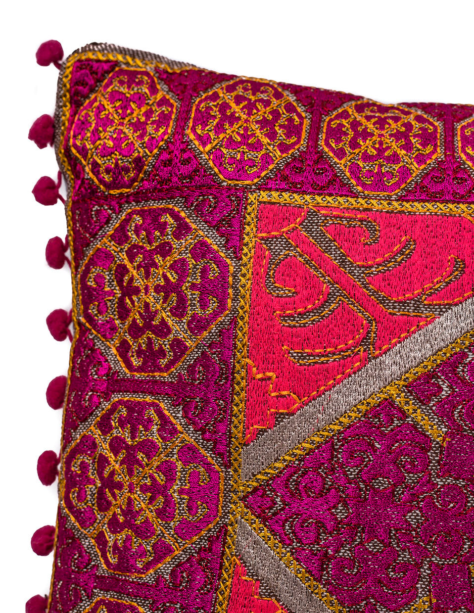 In-Sattva Red Purple Border Embroidered Cushion Cover and Pillow 14 X 30
