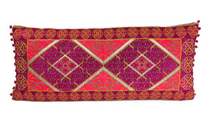In-Sattva Red Purple Border Embroidered Cushion Cover and Pillow 14 X 30