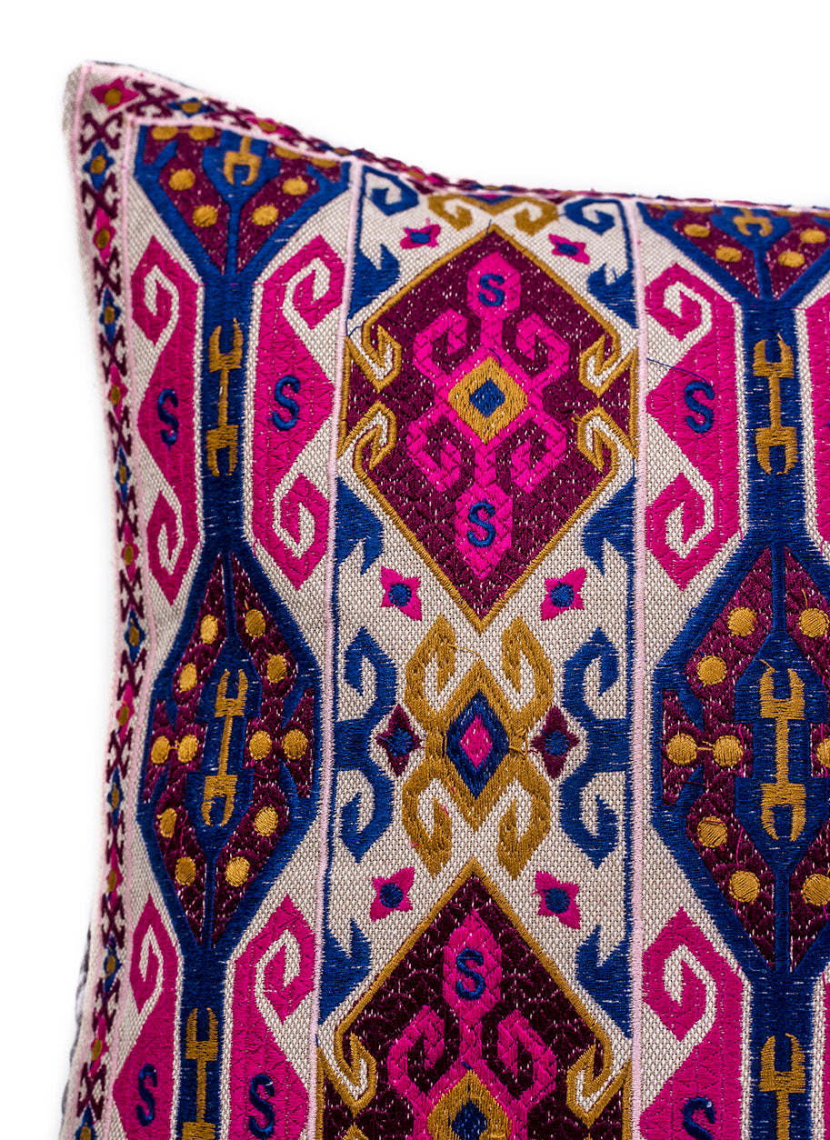 In-Sattva Home Geometric and Ancient Art Hand-Embellished Cotton Cushion Cover Decorative Pillow, Pk, 14 x 30