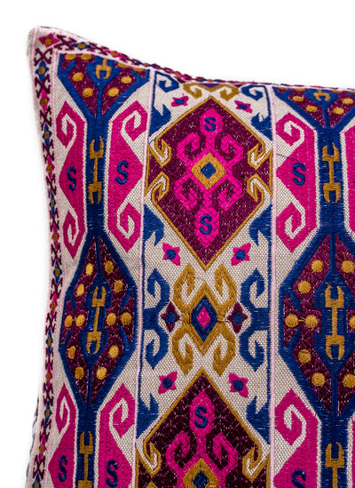 In-Sattva Home Geometric and Ancient Art Hand-Embellished Cotton Cushion Cover Decorative Pillow, Pk, 14 x 30