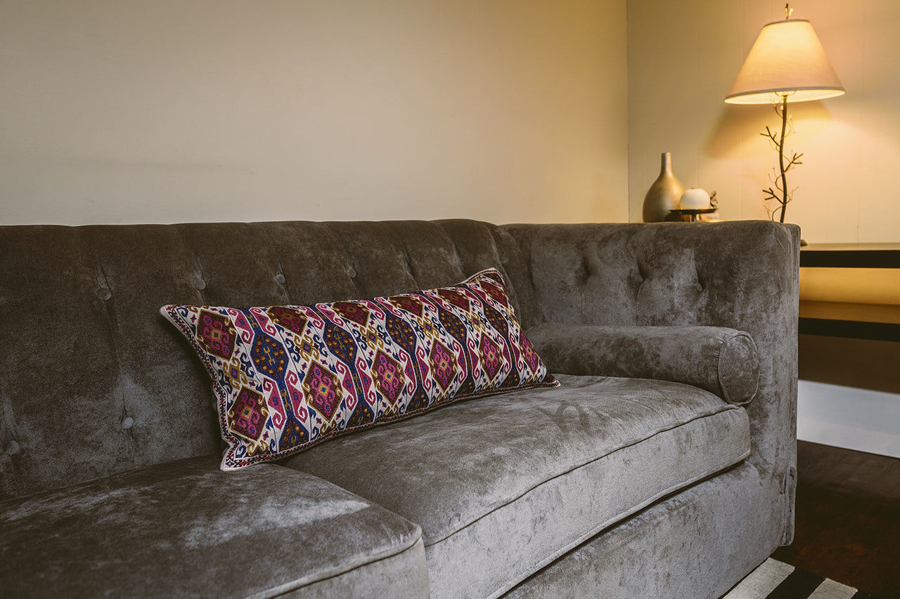 In-Sattva Home Geometric and Ancient Art Hand-Embellished Cotton Cushion Cover Decorative Pillow, Pk, 14 x 30