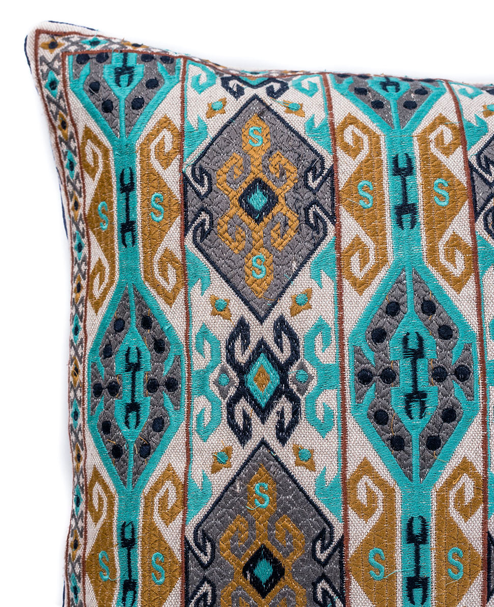 In-Sattva Home Geometric and Ancient Art Hand-Embellished Cotton Cushion Cover Decorative Pillow, BBr, 14 x 30