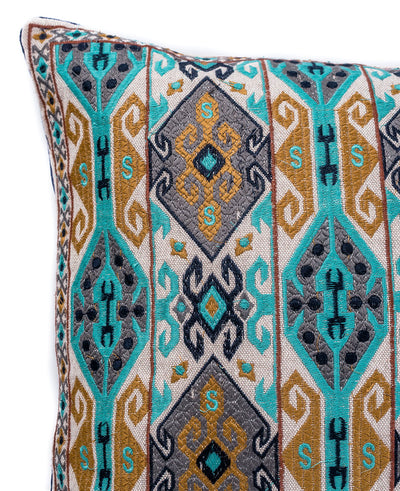 In-Sattva Home Geometric and Ancient Art Hand-Embellished Cotton Cushion Cover Decorative Pillow, BBr, 14 x 30