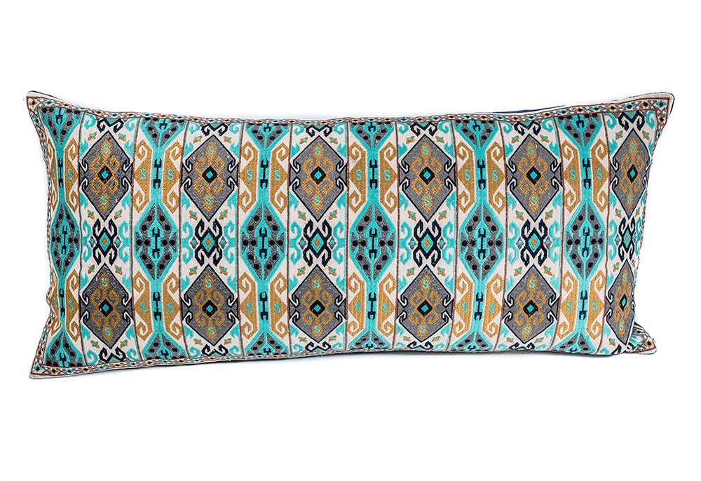 In-Sattva Home Geometric and Ancient Art Hand-Embellished Cotton Cushion Cover Decorative Pillow, BBr, 14 x 30