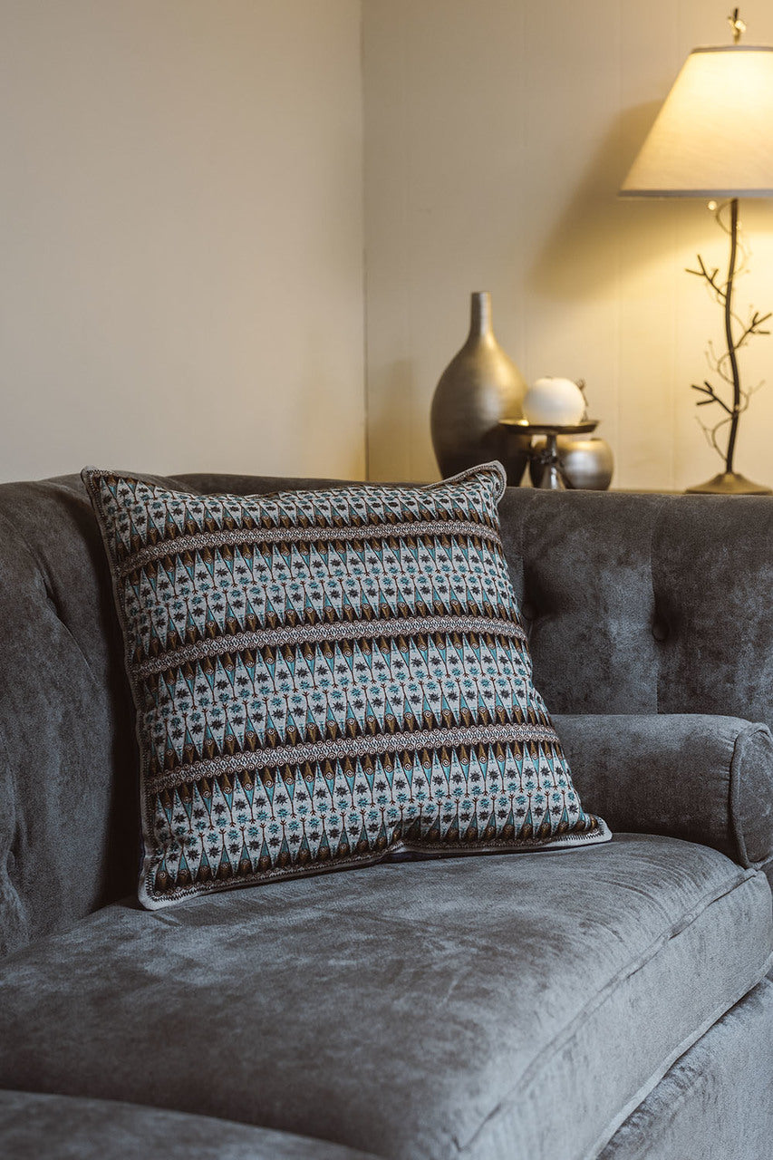 In-Sattva Brown Contemporary Embroidered Cushion Cover and Pillow 20 X 20