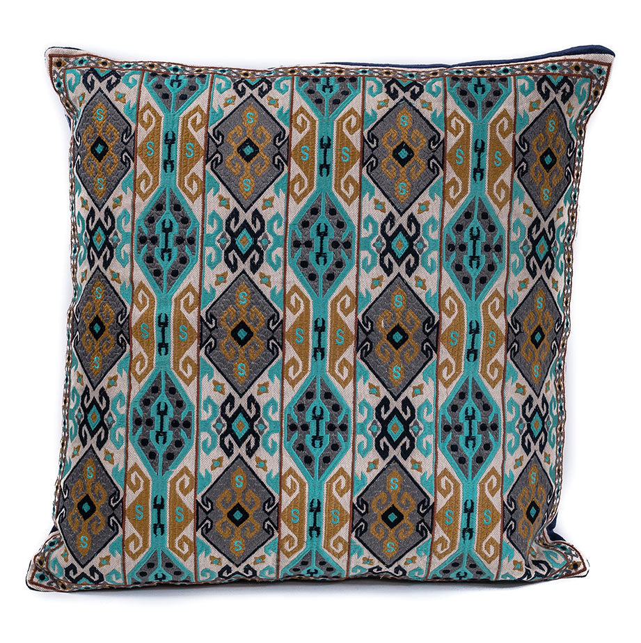 In-Sattva Home Geometric and Ancient Art Hand-Embellished Cotton Cushion Cover Decorative Pillow, BBr, 20 x 20
