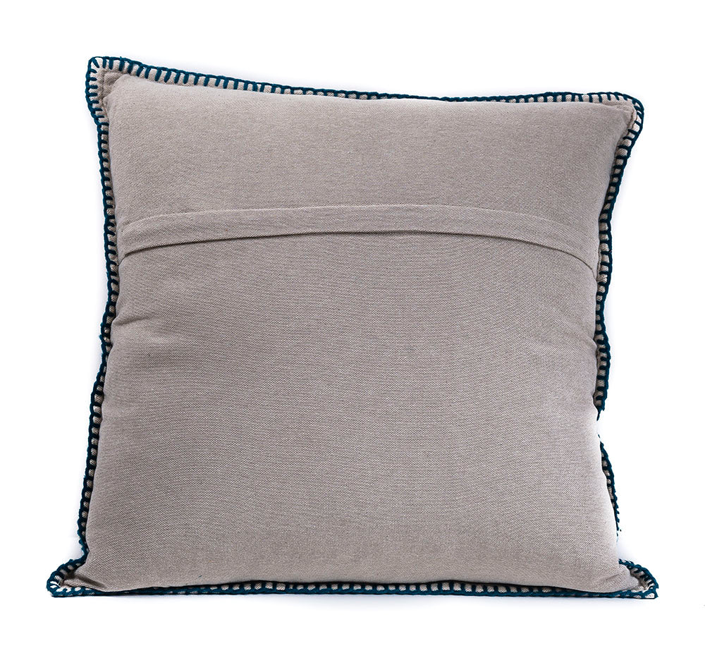 In-Sattva Home Geometric and Ancient Art Hand-Embellished Cotton Cushion Cover Decorative Pillow, Nvy, 20 x 20