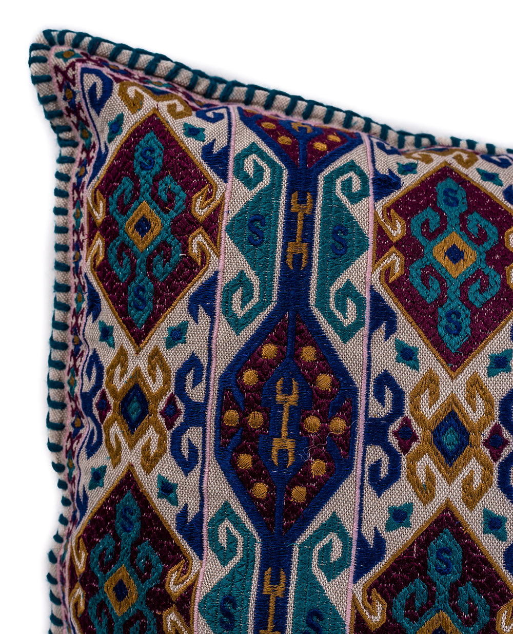 In-Sattva Home Geometric and Ancient Art Hand-Embellished Cotton Cushion Cover Decorative Pillow, Nvy, 20 x 20
