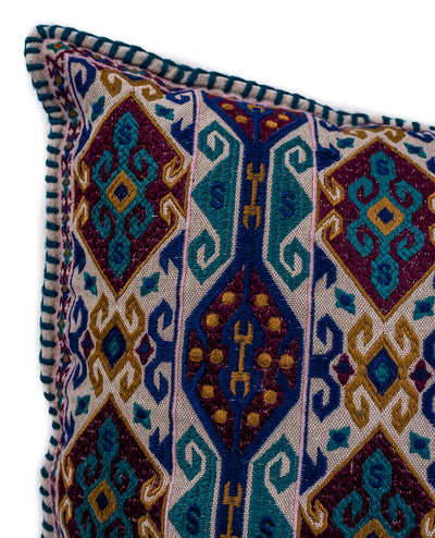 In-Sattva Home Geometric and Ancient Art Hand-Embellished Cotton Cushion Cover Decorative Pillow, Nvy, 20 x 20