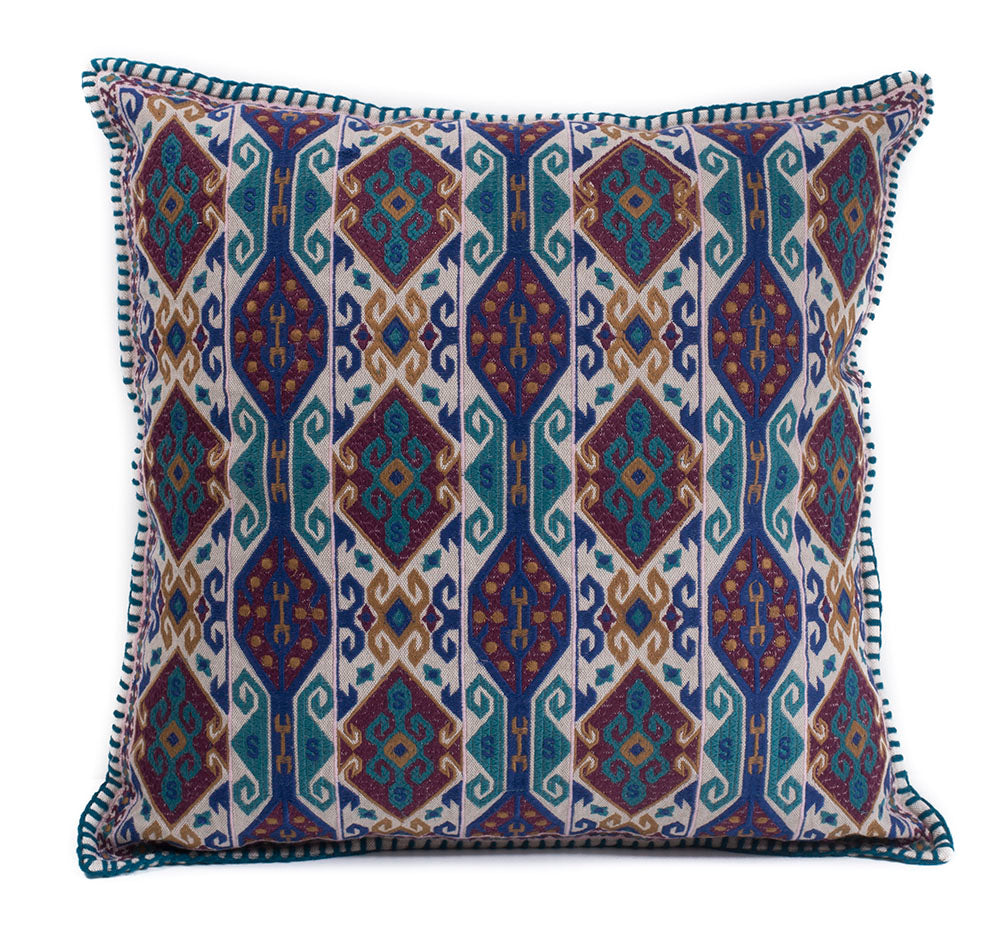 In-Sattva Home Geometric and Ancient Art Hand-Embellished Cotton Cushion Cover Decorative Pillow, Nvy, 20 x 20