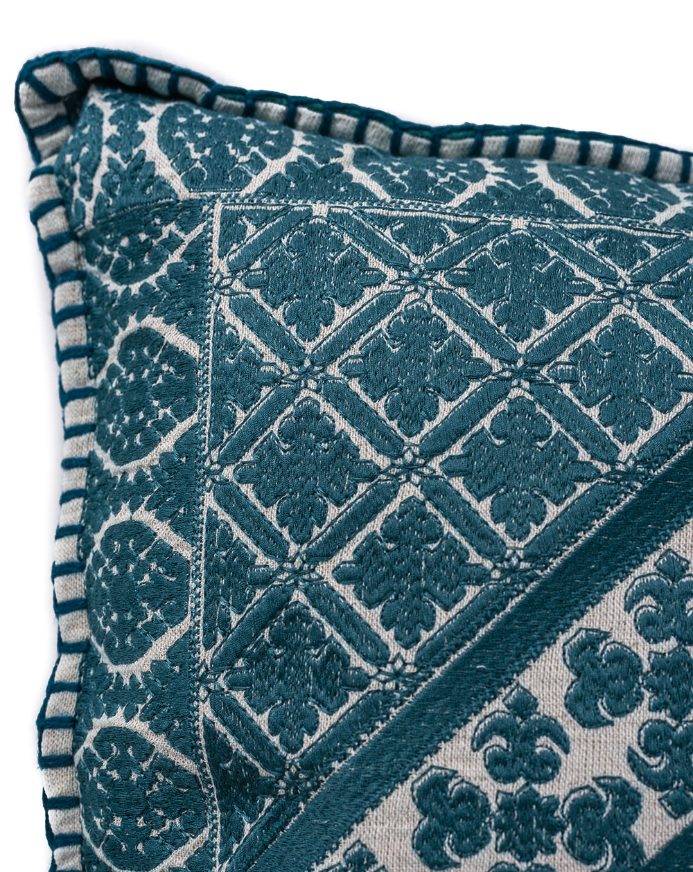 In-Sattva Teal Symmetrical Embroidered Cushion Cover and Pillow 20 X 20