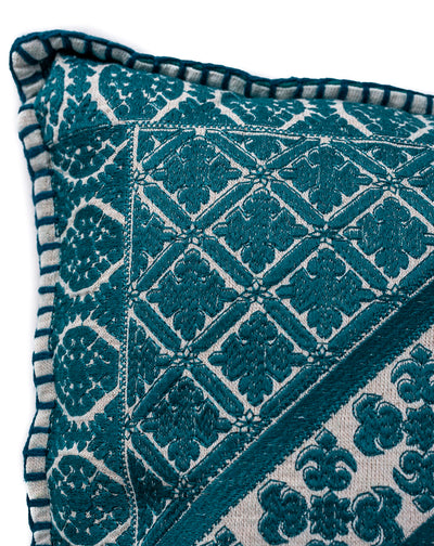 In-Sattva Teal Symmetrical Embroidered Cushion Cover and Pillow 20 X 20