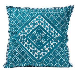 In-Sattva Teal Symmetrical Embroidered Cushion Cover and Pillow 20 X 20