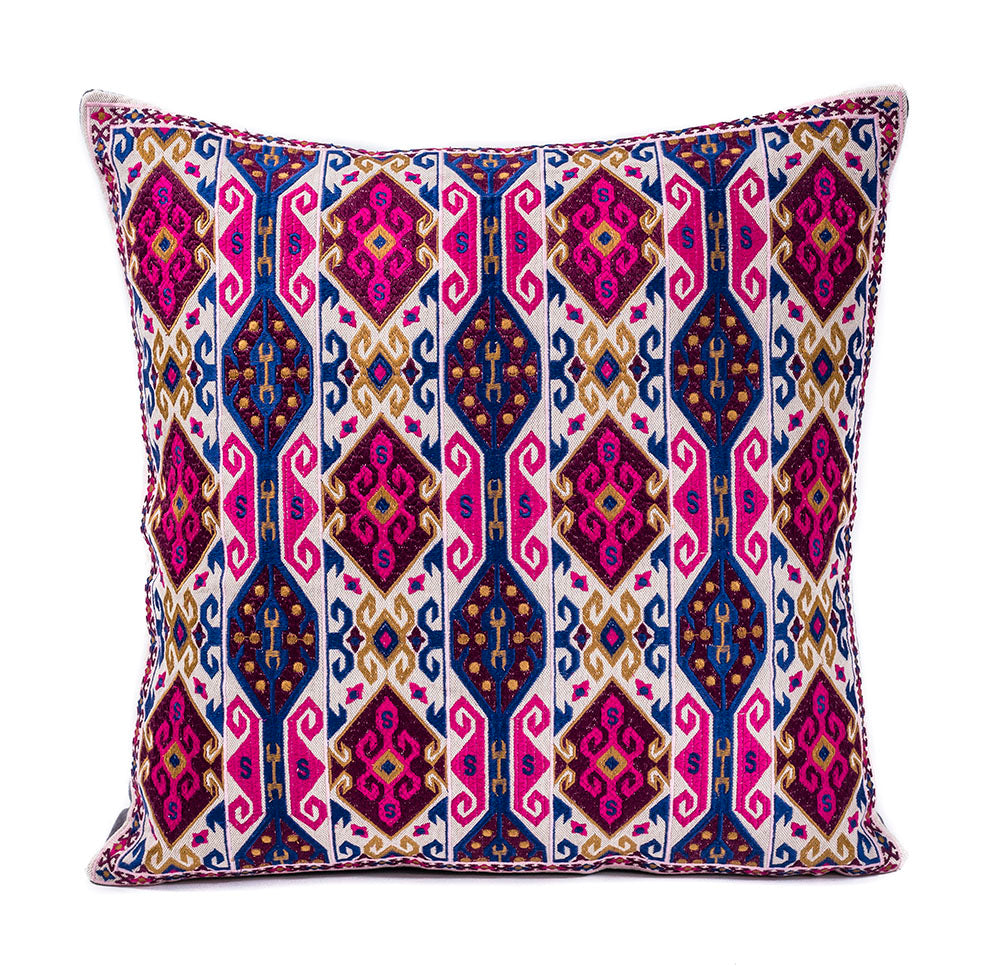 In-Sattva Home Geometric and Ancient Art Hand-Embellished Cotton Cushion Cover Decorative Pillow, Pk, 20 x 20
