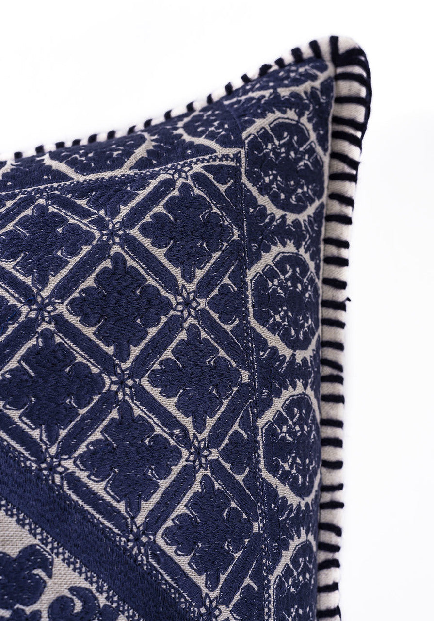 In-Sattva Navy Symmetrical Embroidered Cushion Cover and Pillow 20 X 20