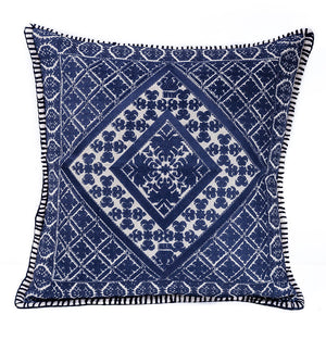 In-Sattva Navy Symmetrical Embroidered Cushion Cover and Pillow 20 X 20